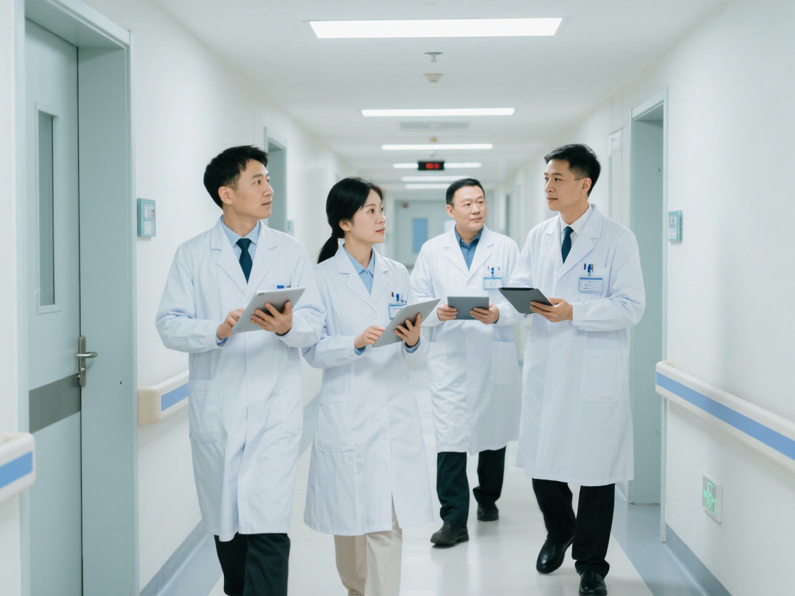 Medical team on ward rounds in a modern Chinese hospital